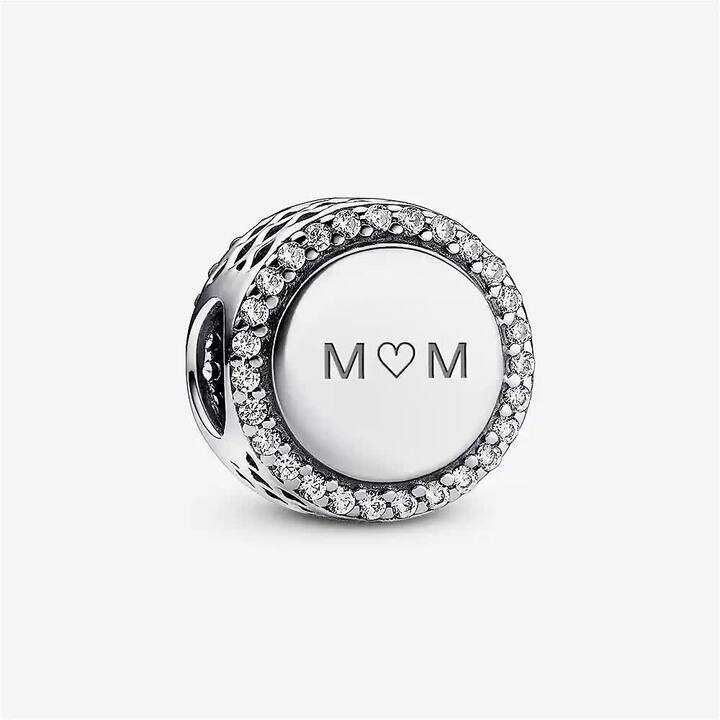 Engravable Sparkling Button Charm | Sterling silver | Pandora UK