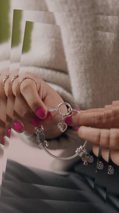 Pandora Moments Studded Chain Bracelet Triple Dangle Charm Set
