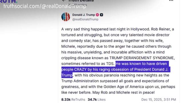 «Rasende Besessenheit» Schuld an Reiners Tod: Trump irritiert mit Kommentar