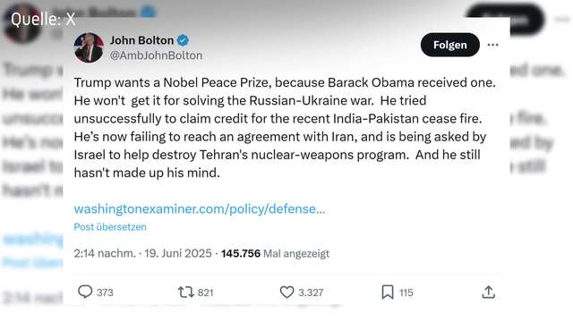 «Präsident des Friedens»: Trump strebt nach Nobelpreis