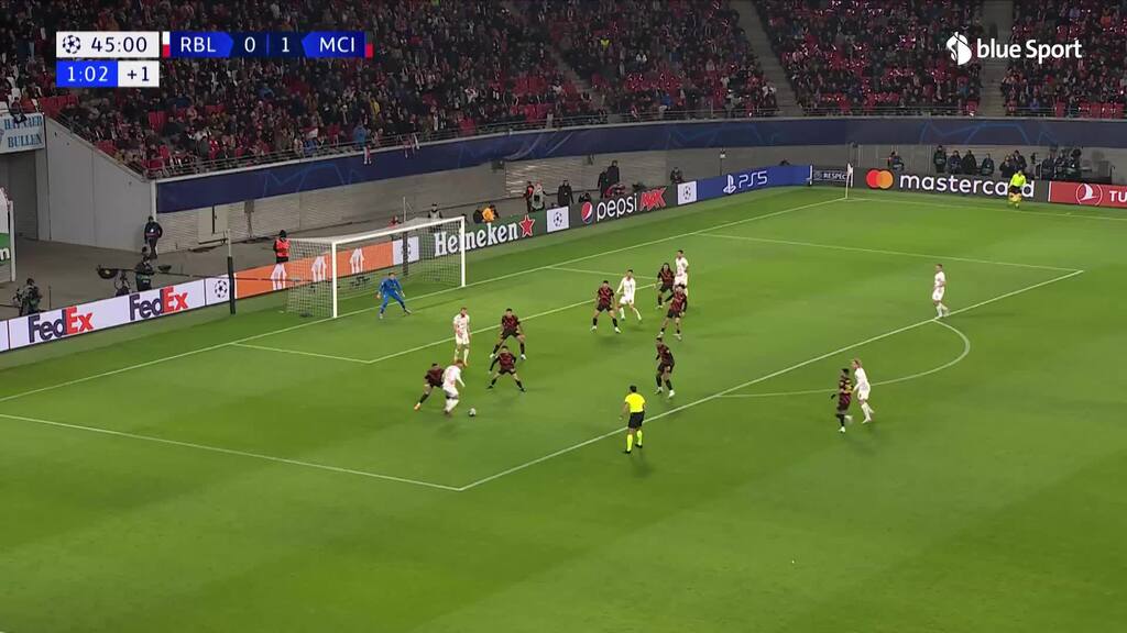 45. Minute: Werner mit der ersten Chance für Leipzig