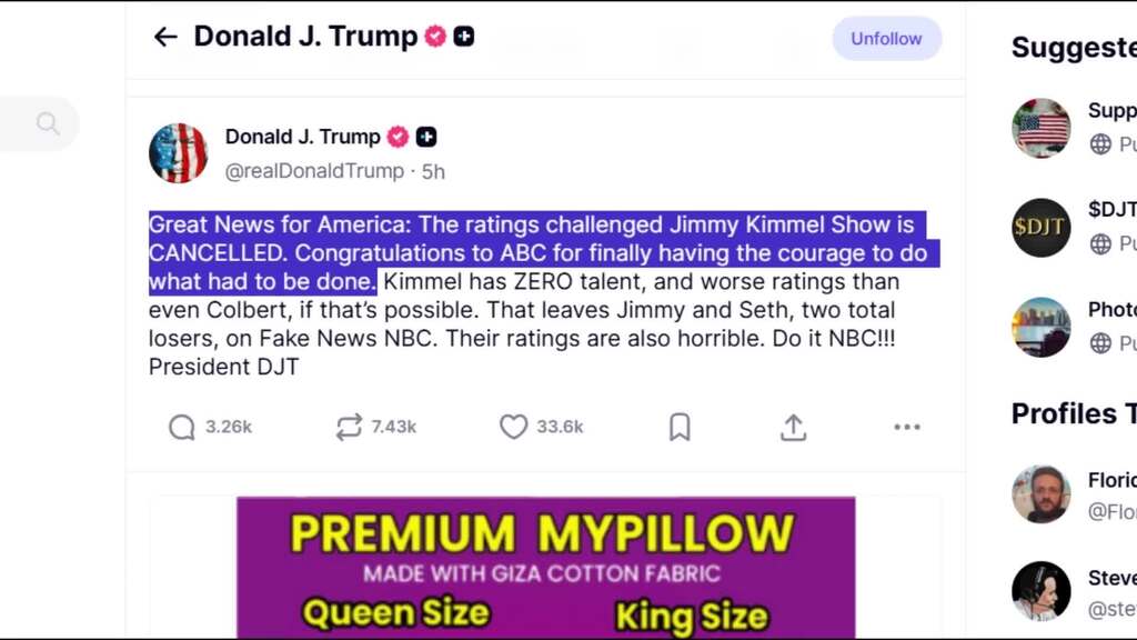 Nächste US-Talkshow abgesetzt: Kimmel büsst für Kirk-Äusserungen