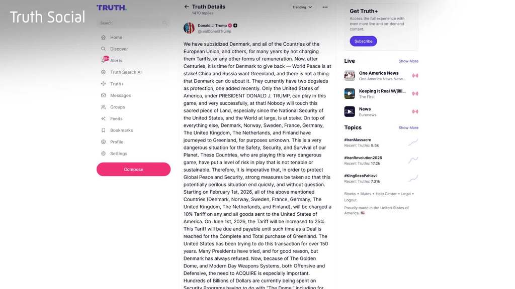 Grönland-Streit: Trump kündigt Zölle gegen Deutschland an