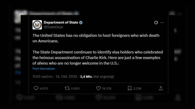 Wegen Kirk-Post: US-Regierung entzieht Deutschem Visa 