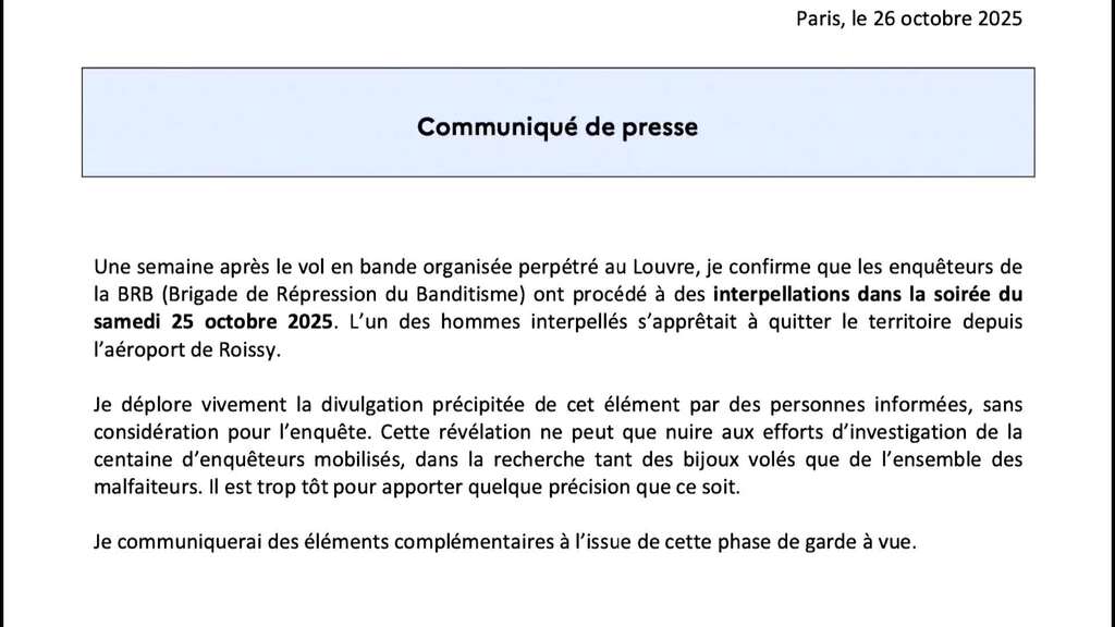 Staatsanwaltschaft: Zwei Verdächtige nach Louvre-Raub in Polizeigewahrsam