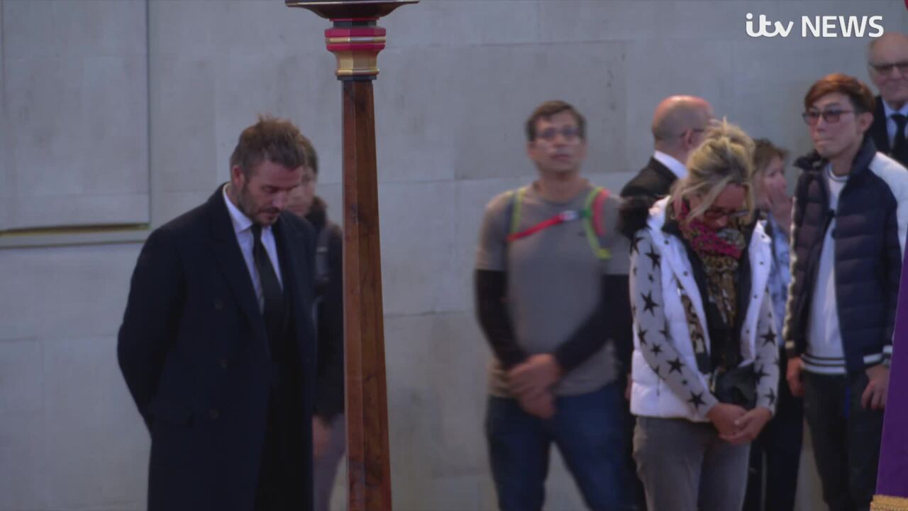 David Beckham, Sharon Osbourne Queue to See the Queen Lying In State
