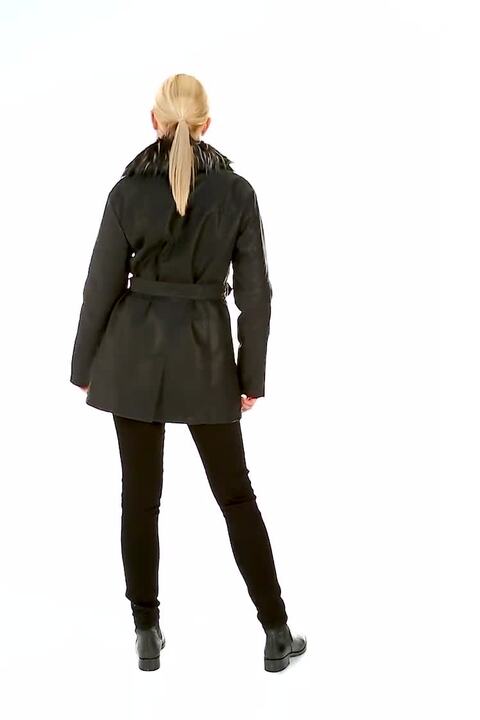 Longline Faux Leather Coat in Black - Roman Originals UK