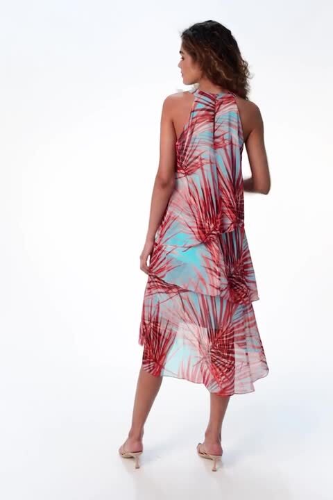 Tropical Print Fit and Flare Dress in ORANGE - Roman Originals UK