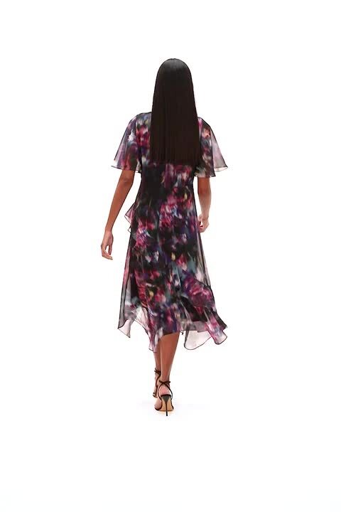 let me be blurred floral asymmetrical dress Lylah Asymmetric Neckline Mesh Maxi Dress Floral Blue main image 1