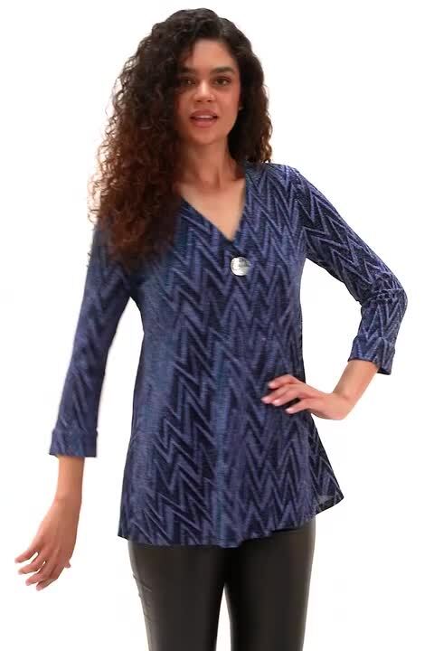 Blue Shimmer Zig Zag Pleat Front Top | Roman UK