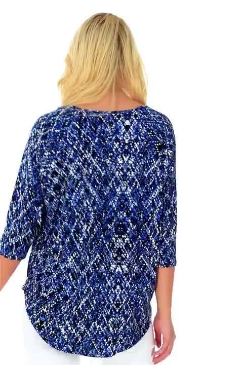 Animal Print High Neck Tunic Top in Royal Blue - Roman Originals UK