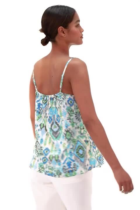 Blue Aztec Print Pleat Front Cami Top | Roman UK