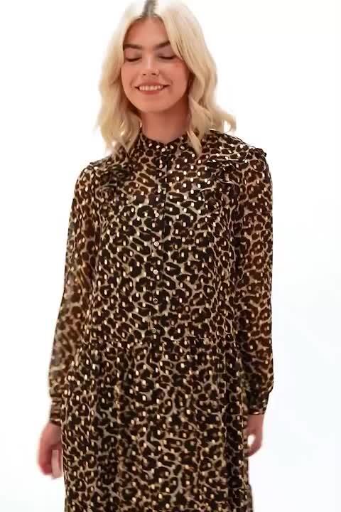 Louise leopard frill sleeve culotte jumpsuit online