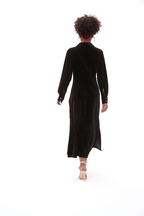 black velvet button up dress Boden Women's Kate Velvet Shirt Dress in Black main image 0