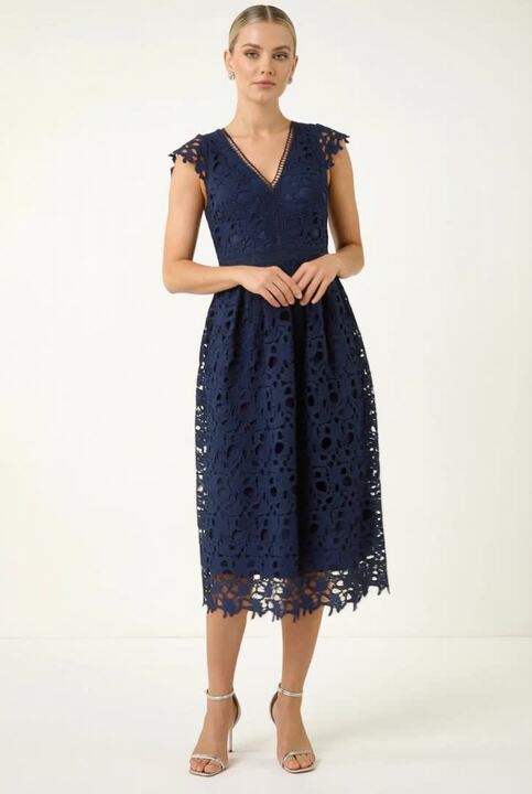 Navy Premium Crochet Lace Midi Dress | Roman UK Navy Premium Crochet Lace Midi Dress | Roman UK