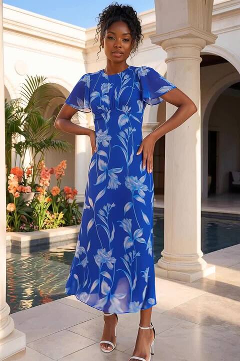 Floral Flutter Sleeve Midi Dress | Roman UK