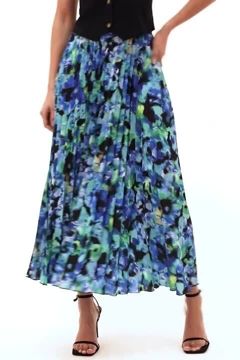 Multi Abstract Print Pleated Skirt | Roman UK