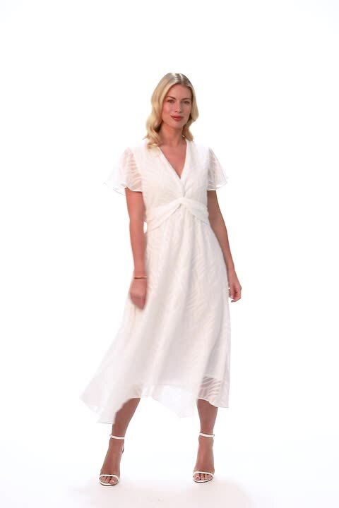 White Petite Front Twist Jacquard Dress | Roman UK