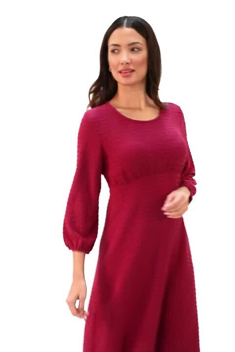 Magenta Textured Empire Waist Stretch Dress