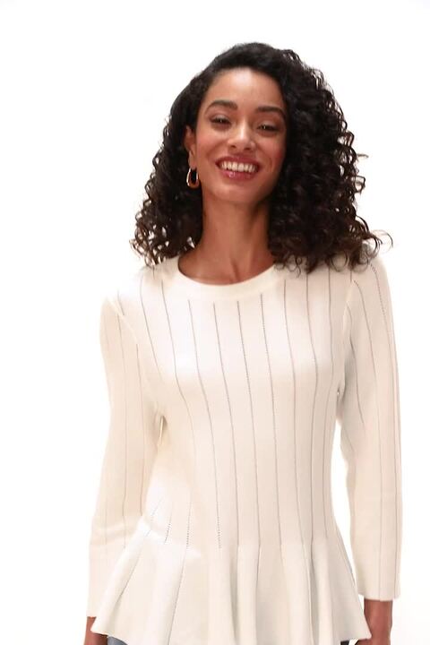 Ivory Dusk Peplum Knitted Top | Roman UK