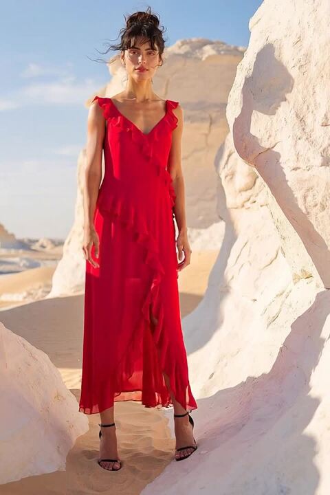 Cerise Dusk Frill Maxi Dress | Roman UK