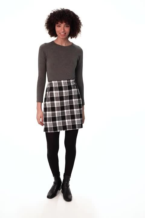 Check Print Zip Pocket Skirt in Black - Roman Originals UK