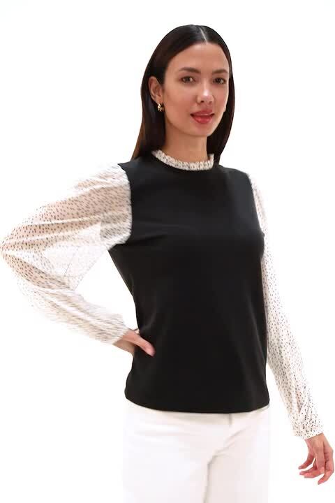 トップス room306 Random Dot Volume Tops Black 2 in 1 Polka Dot Mesh Top | Roman UK