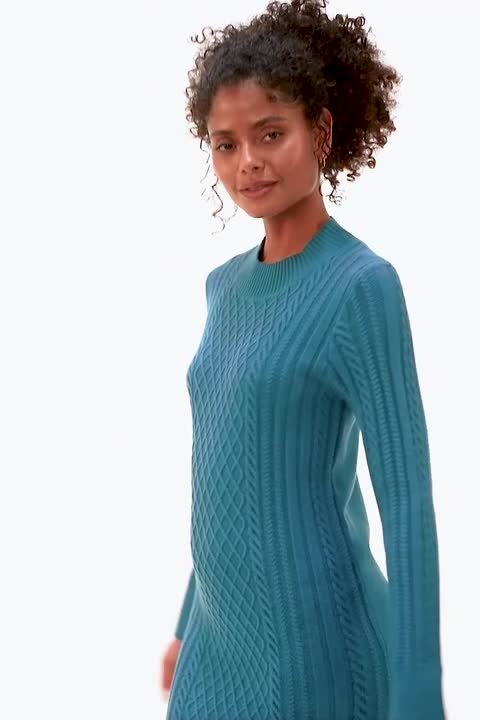karina grimaldi blue dress Cable Sweater Dress