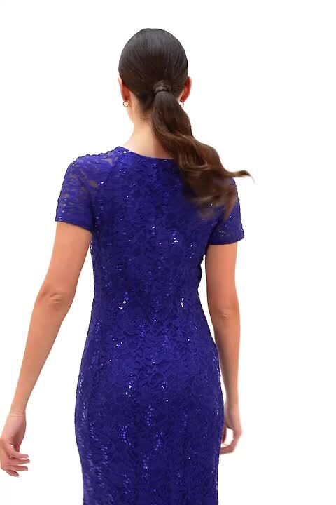 Royal Blue Full Sequin Lace Maxi Dress