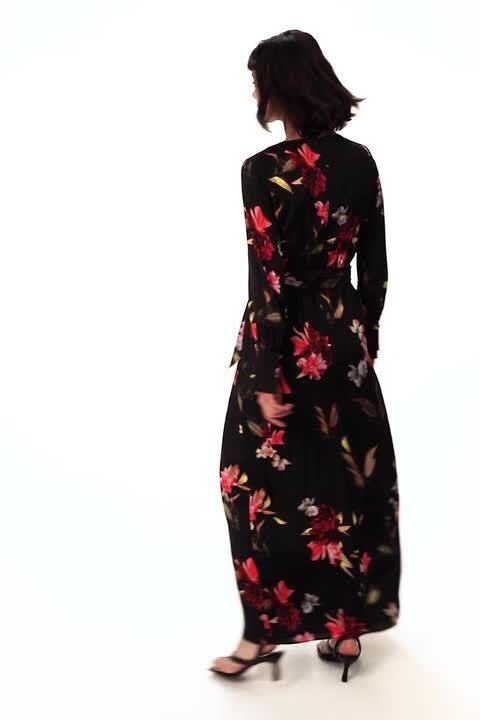 knee length dresses for ladies Pinkblush Maternity Cream Floral Smocked Long Sleeve Maxi Dress main image 1