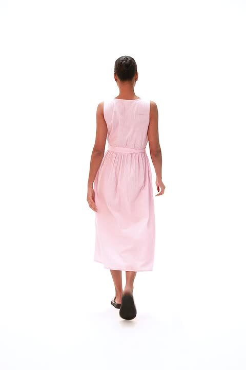 Pink Pinstripe Belted Midi Dress | Roman UK