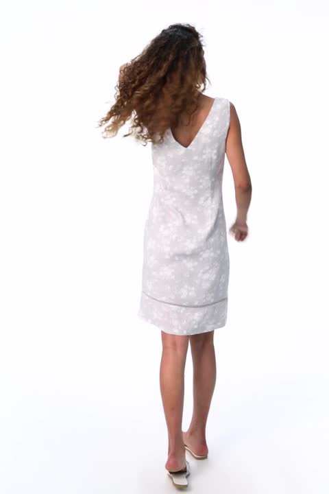Floral Print V-Back Shift Dress in Light Grey - Roman Originals UK