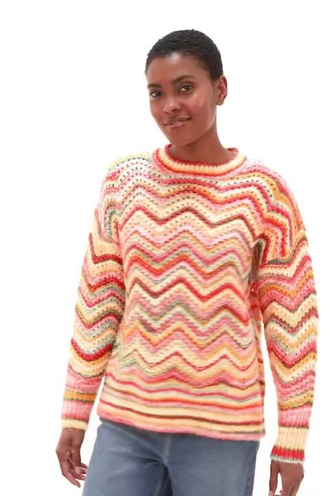Multi Zig Zag Pointelle Knit Jumper | Roman UK