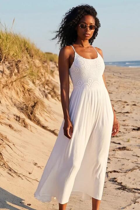 knee length dresses for ladies Vitamin A Mari Maxi Dress White Crinkle Linen