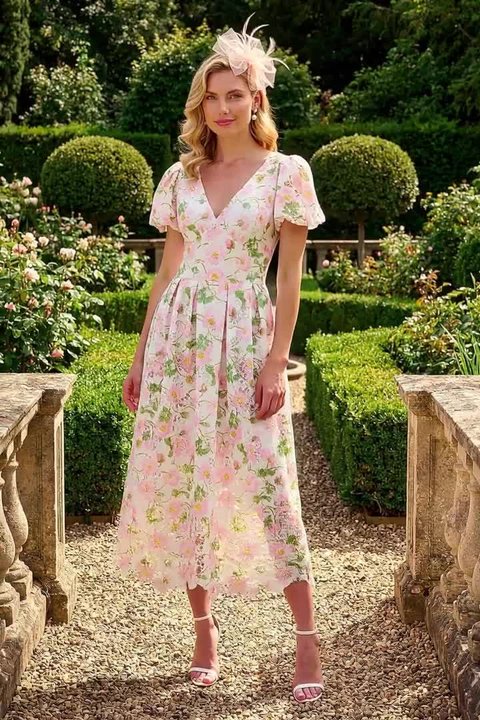 Ivory Floral Crochet Lace Midi Dress | Roman UK