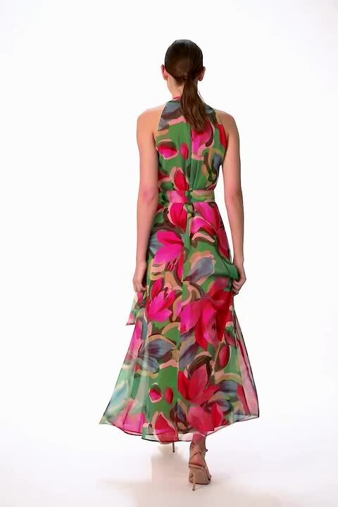 Cerise Floral Print Halterneck Maxi Dress | Roman UK