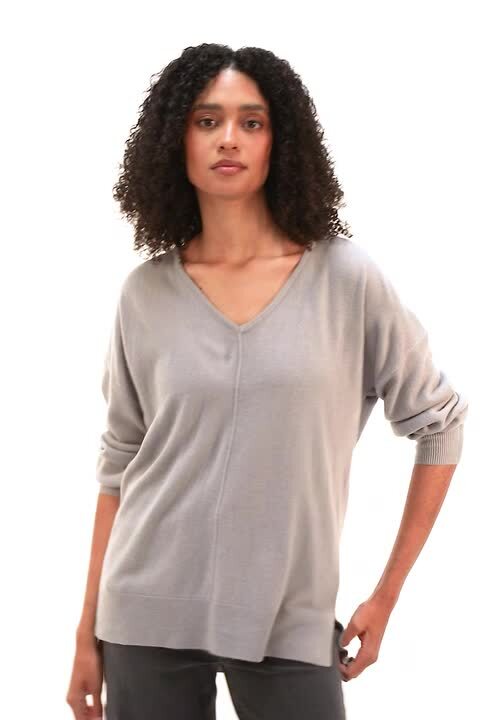 Light Grey Soft V-Neck Side Split Knit Sweater | Roman UK Light Grey Soft V-Neck Side Split Knit Sweater | Roman UK