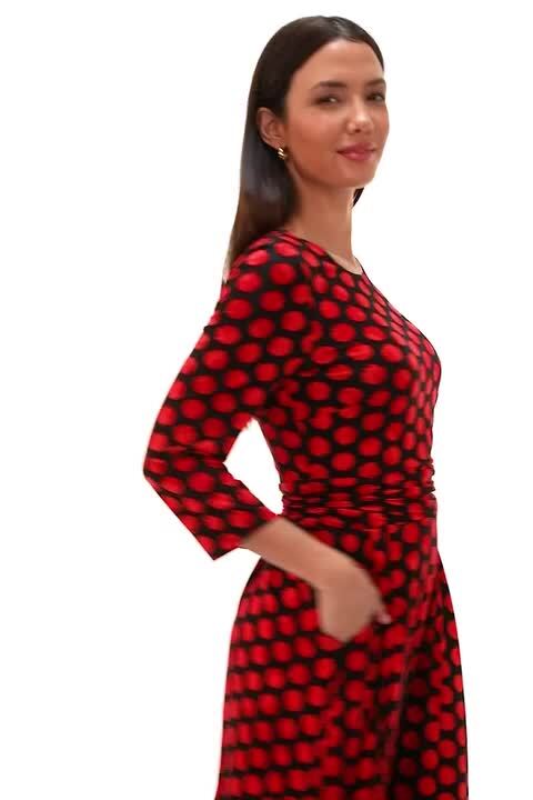 Red Spot Print Gathered Stretch Dress Roman UK