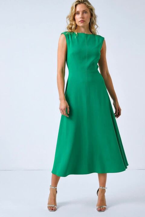 green emerald velvet dress Draped Emerald Green Midi Dress main image 1
