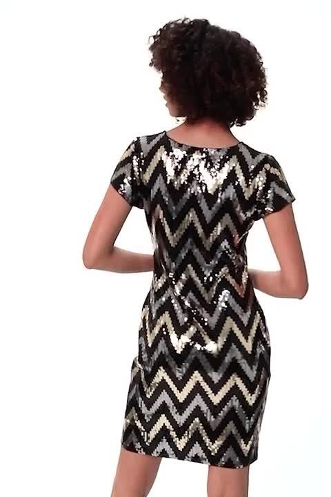 Gold Zig Zag Sequin Dress | Roman UK