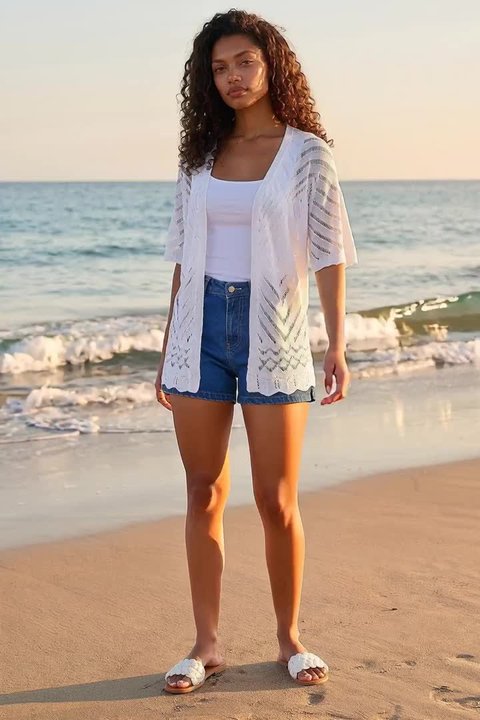 White Petite Pointelle Knit Cardigan | Roman UK