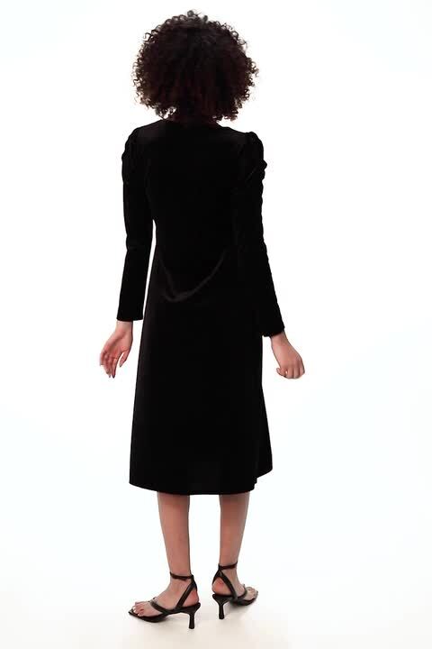 knee length dresses for ladies Bria Lace And Velvet Long Sleeve Midi Dress