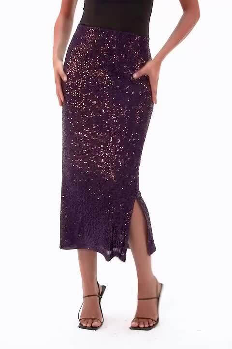 Purple Dusk Sequin Pencil Skirt Roman UK