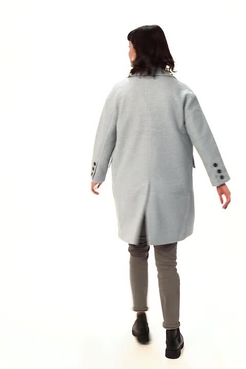 Single Breasted Longline Textured Coat in Light Blue - Roman