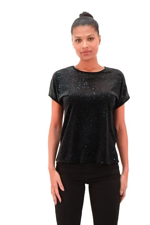 Teal Glitter Velvet Stretch Top | Roman UK