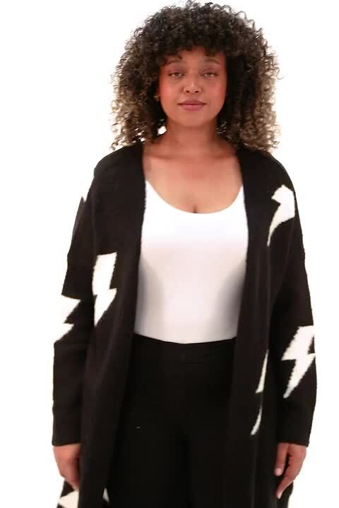 Black Curve Printed Longline Cardigan | Roman UK