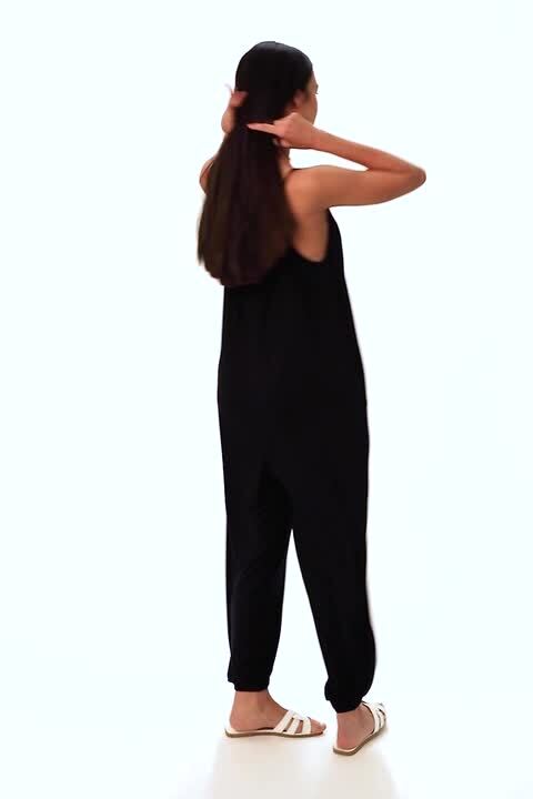 Strappy Full Length Jersey Jumpsuit in Navy - Roman Originals UK