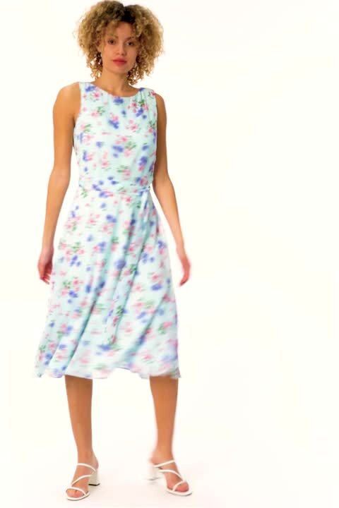 Floral Fit & Flare Midi Dress in Blue - Roman Originals UK