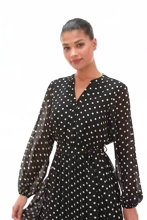 Black Polka Dot Pleated Midi Dress | Roman UK