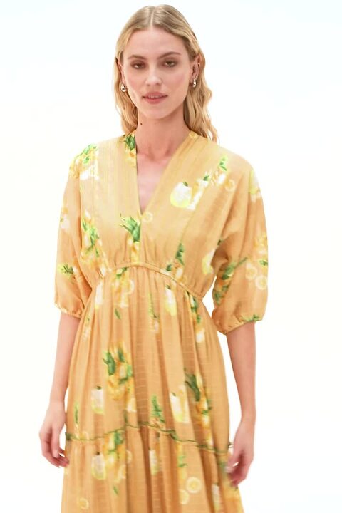 Yellow Citrus Print Boho Maxi Dress | Roman UK